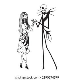 Jack And Sally Nightmare Before Christmas  Vector Illustration  Black Silhouette