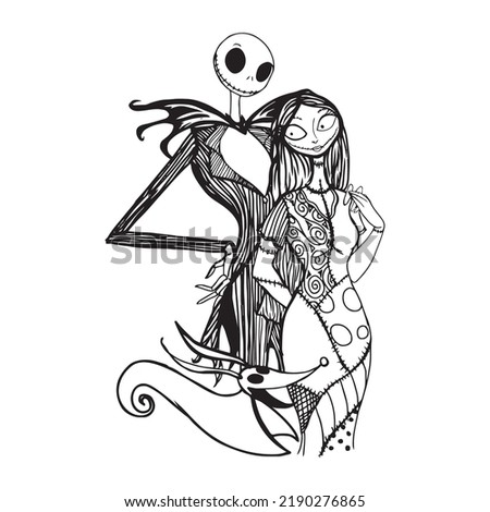 Jack And Sally Nightmare Before Christmas, Vector, Silhouette Foto stock © 