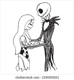 Jack And Sally Vector Illustration, Black Silhouette