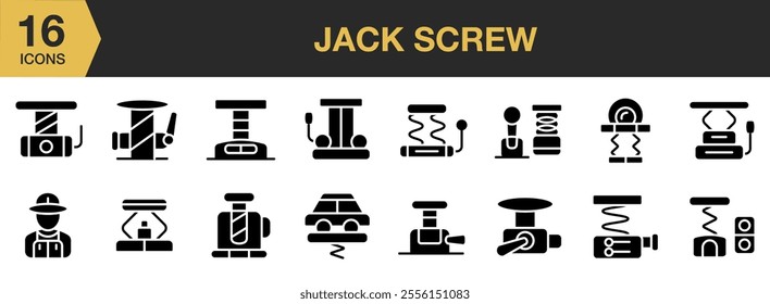 Jack Screw solid icon set. Solid icons vector collection.