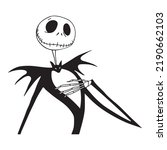 Jack Skellington. Black Silhouette on White Background. Vector Illustration