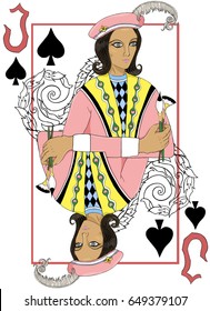 The Jack of Spade playing poker card, Jack in Pink, Illustration, Vector