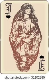 Jack of spades, ancient playing card. Look for Queen and King in my gallery