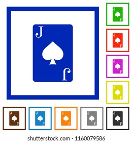 Jack of spades card flat color icons in square frames on white background