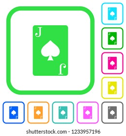 Jack of spades card vivid colored flat icons in curved borders on white background