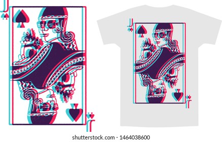 Jack of spades with chihuahua dog playing card. Vector illustration. Glitch style. Print for trendy t shirt and apparel design, cards, stickers, posters.