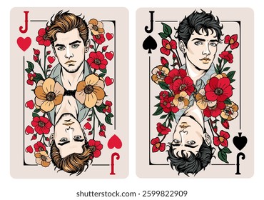 Jack of Spades and Jack of Hearts. Playing cards vector set.