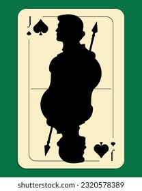 Jack of Spades. Playing card on a green background. Vector illustration
