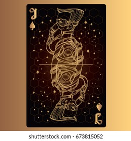 Jack of spades. Playing card with original design on the theme of space.