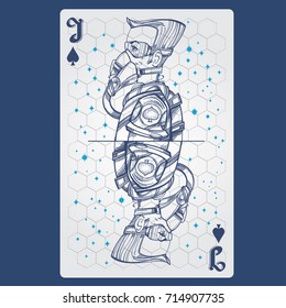 Jack of spades. Playing card with original design on the theme of space.