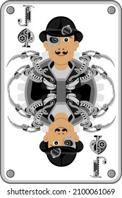 The Jack of spades playing card in steampunk style. Vector illustration.