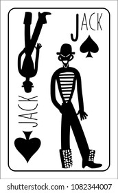 jack of spades. Stylized Vector Vintage style playing card, with graphic character of comic man with hat