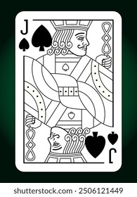 Jack Spades suit playing card, vintage classic design, isolated on white, editable vector stroke line.