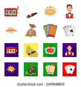 Jack sweat, a bag with money won, cards for playing Bingo, playing cards. Casino and gambling set collection icons in cartoon,flat style vector symbol stock illustration web.