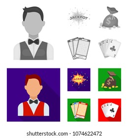Jack sweat, a bag with money won, cards for playing Bingo, playing cards. Casino and gambling set collection icons in monochrome,flat style vector symbol stock illustration web.