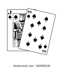 jack and ten of spades cards icon cartoon black and white vector illustration graphic design