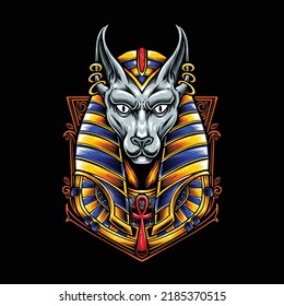 anubis jackal con ilustración vectorial de ornamento