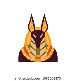 Jackal head of the ancient Egyptian god Anubis, flat vector illustration isolated on white background. Egyptian cultural, historical heritage and mythology symbol.