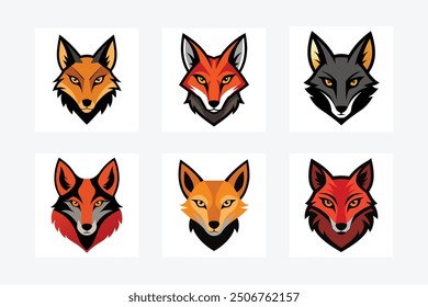 Jackal Head Set Vector Illustration - Cartoon, Clipart, and Line Art Design