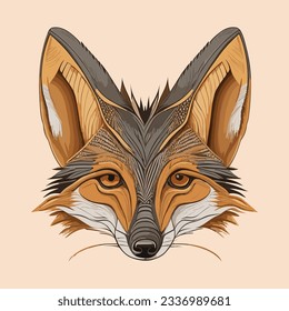 A Jackal head, in a vector style with details, on white background.