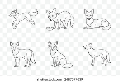 Jackal Line Art Vector Set Collection for Graphic Designers and Illustrators Offering Detailed and Versatile Line Drawings of Jackals in Various Poses and Expressions Perfect for Digital Art and Print