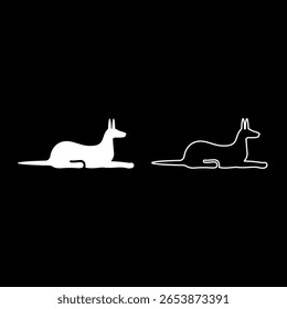 Silhueta Jackal mitologia egípcia Anubis Egito Deus definir ícone branco cor vetor ilustração imagem simples sólido preenchimento contorno linha fina plana estilo