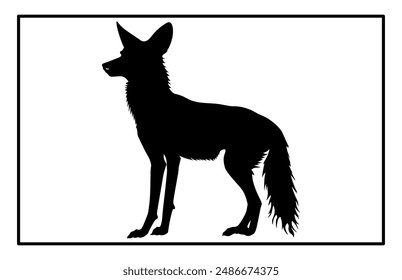 Jackal Silhouette, Hand drawn silhouette of a wild black backed jackal Illustration