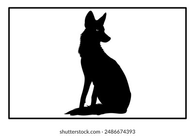 Jackal Silhouette, Hand drawn silhouette of a wild black backed jackal Illustration