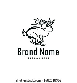 Jackalope Animal Rabbit Design Logo Vector Outline Character