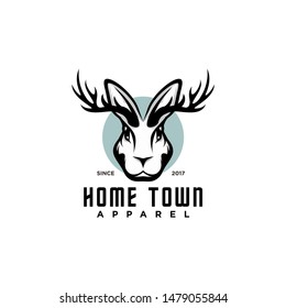 Jackalope Classy Head Logo  Design Illustration, Wild Rabbit Apparel logo vector