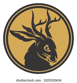 Jackalope head circle gold