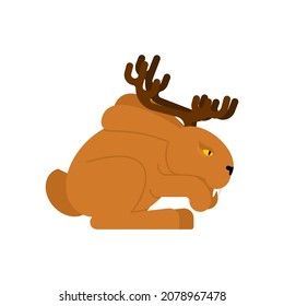 Jackalope isolated. Hare with antlers mythical animal. vector illustration