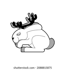 Jackalope isolated. Hare with antlers mythical animal. vector illustration