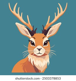 Jackalope. Mythical animal of North American folklore. Vector colorful poster.