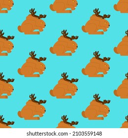 Jackalope pattern seamless. Hare with antlers mythical animal background. vector texture