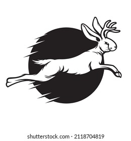 Jackalope, schnell laufen und auf schwarzem Hintergrund springen 