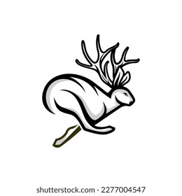 Jackalope Run Logo Design. Tolle Jackalope Schnell Run Logo. Ein Jackalope läuft Logotype.