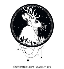 Jackalope. Vektorgrafik, handgezeichnet, auf weißem Hintergrund