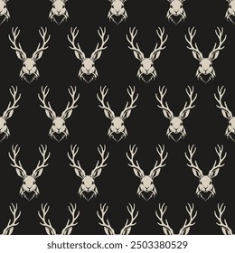 Jackalope vector seamless pattern. Mythical animal of North American folklore.