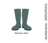 Jackboot Green Wellington Boots Flat Vector illustartion. Cartoon style Fishing Non-slip Waterproof High Rain Shoes Wading Worker