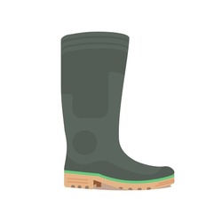 Jackboot Green Wellington Boots Flat Vector Illustartion.Cartoon Green Rubber Rain Boots.  Flat Vector Illustration Isolated On White Background.Vector Clip Art Illustration.