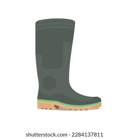 Jackboot Green Wellington Boots Flat Vector illustartion.Cartoon green rubber rain boots.  Flat vector illustration isolated on white background.Vector clip art illustration.