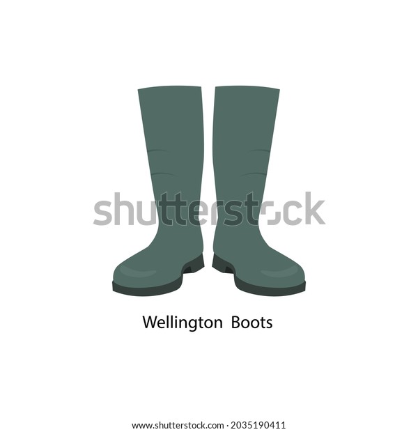 Jackboot Green\
Wellington Boots Flat Vector illustartion. Cartoon style Fishing\
Non-slip Waterproof High Rain Shoes Wading Worker\'s Shoes vector\
icon isolated on white\
background