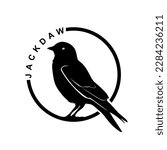 Jackdaw circle logo design. Bird symbol in minimal style. Jackdaw bird sign isolated on white background. Vector illustration