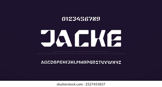 Jacke Modern abstract digital tech font. Logo fuente creativa, tipo, tecnología, película, digital, música, película. Fuentes e ilustración en formato Vector. Fuente de lujo.