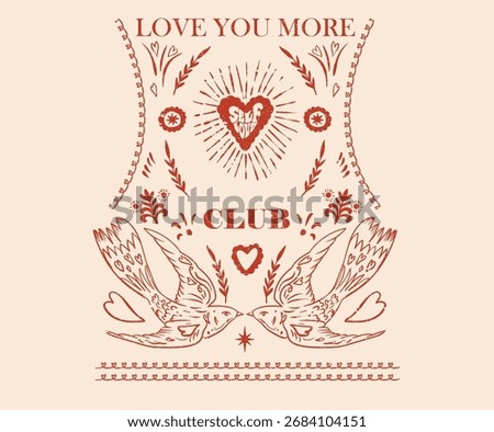 Jacket back print design. Dove bird print design. Valentine heart graphic print design. Heart line drawing. Love day artwork.	