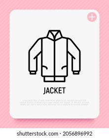 Chaqueta, icono de la línea delgada del bombardero. Ropa. Ilustración vectorial moderna.