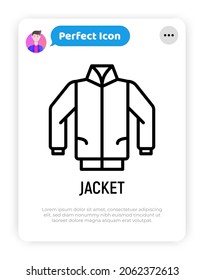 Chaqueta, icono de la línea delgada del bombardero. Ropa. Ilustración vectorial moderna.