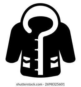 Jaqueta com botões e capuz ícone sólido, conceito de roupa de outono. Gráficos vetoriais. Casaco com capuz de cabeça para homens, sinal de roupas no fundo branco, ícone de estilo glifo para design móvel ou web