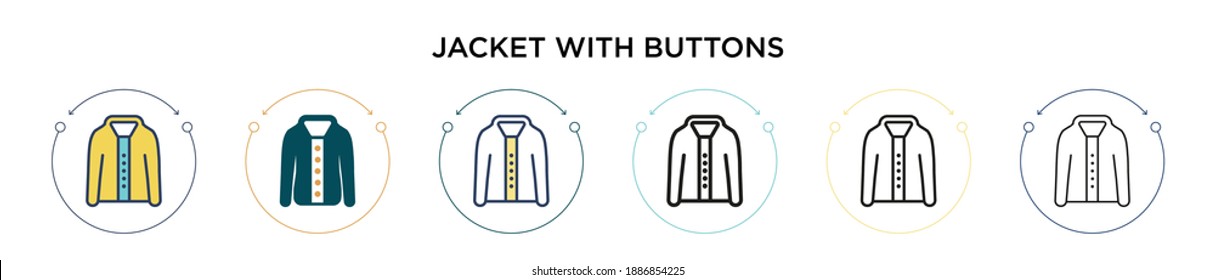 Jacket with buttons icon in filled, thin line, outline and stroke style. Vector illustration of two colored and black jacket with buttons vector icons designs can be used for mobile, ui, web
